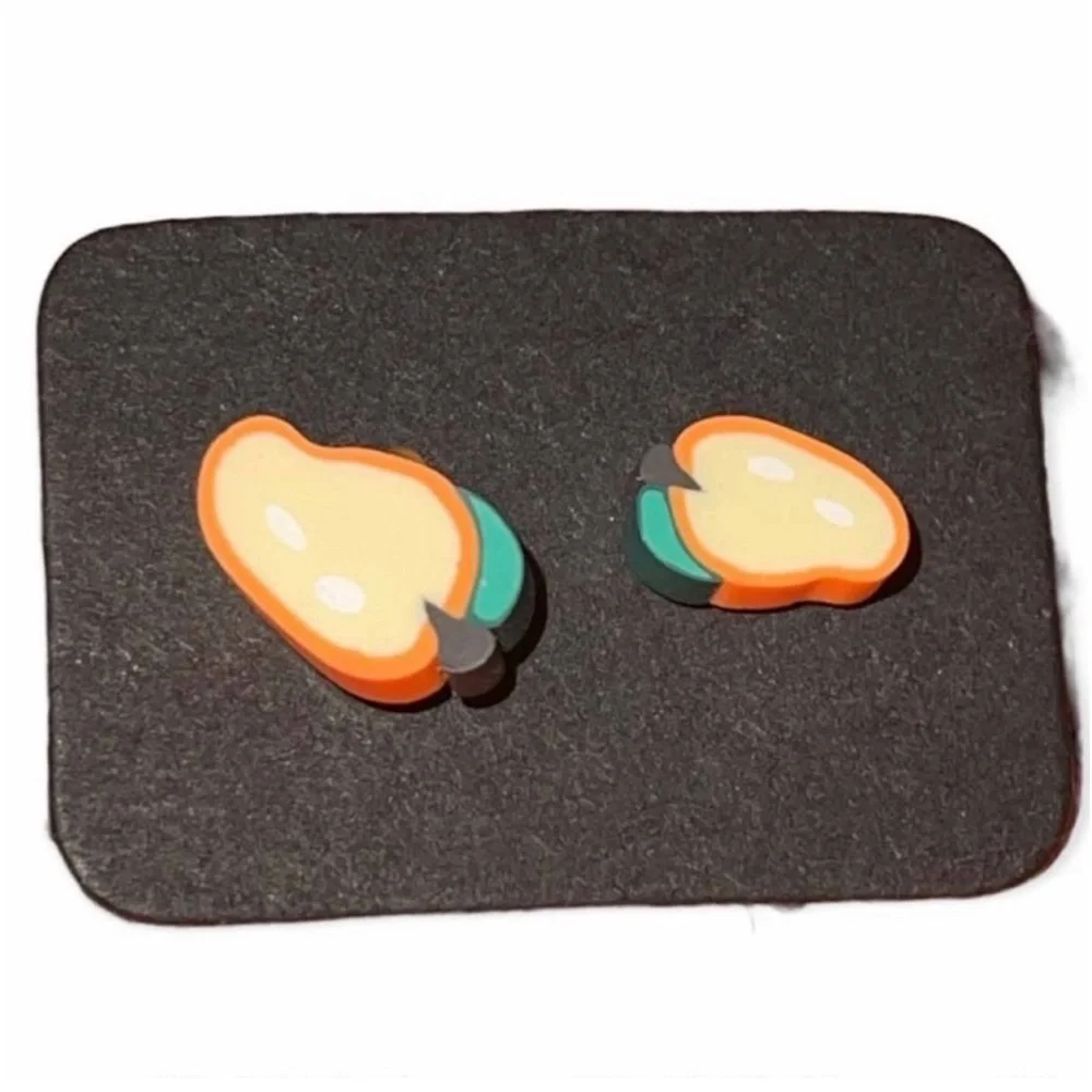 New Handmade Artisan Pear Slice Polymer Clay Hypoallergenic Stud Earrings